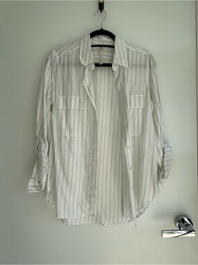 Babaton White Pinstripe Lightweight Shirt Jacket